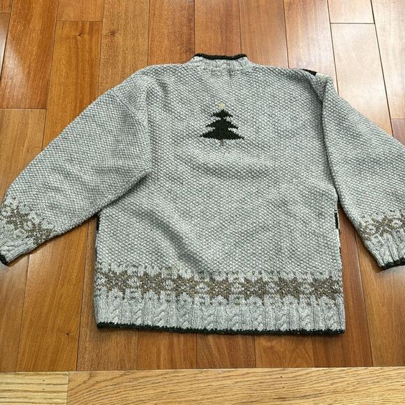 Woolrich Wool Sweater V-Neck Not Ugly Christmas Tree Heart Chunky Knit size L - Picture 5 of 10